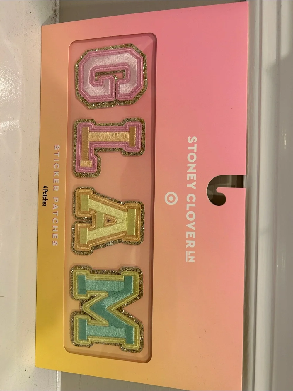 Stoney Clover Lane pastel rainbow GLAM sticker patches with gold glitter trim